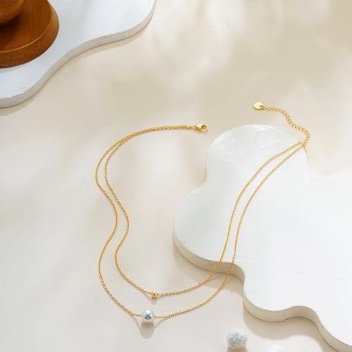 Gold Pearl Necklaces for Women Trendy, 14K Gold Plated Dainty Necklace Simple Layered Pearl Necklaces for Women Trendy Wedding Birthday Jewelry - color: 4-Layered Pearl