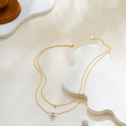 Gold Pearl Necklaces for Women Trendy, 14K Gold Plated Dainty Necklace Simple Layered Pearl Necklaces for Women Trendy Wedding Birthday Jewelry - color: 4-Layered Pearl