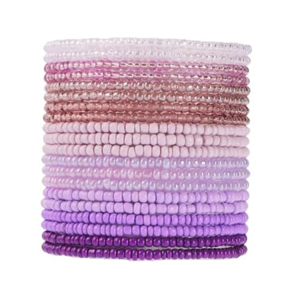 Boho Stackable Seed Beaded Bracelets for Women 18-20Pcs Colorful Handmade Multilayered Rice Bead Bracelet Set Summer Beach Bohemian Jewelry Gift - color: A-Purple