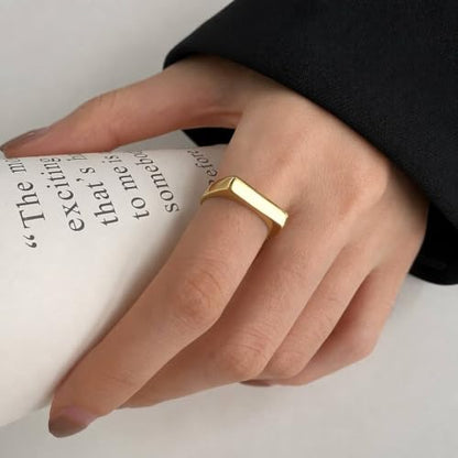 MYNENEY Stainless Steel Square Shape Signet for Men Statement Ring - color: Geometrical Gold