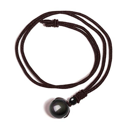Jovivi Healing Crystals Necklace Natural Tiger Eye Amethyst Lucky Blessing Protection Chakra Beads Stone Pendant for Women Men Adjustable - color: Obsidian Stone + Brown Rope