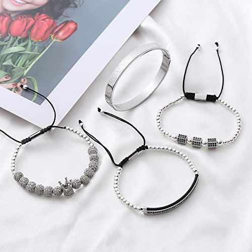 Mens Bracelet Beaded Bracelets Micro Pave Zircon Bracelets for Men Women Bracelets for Men Stainless Steel Cuff Bangle - color: silver