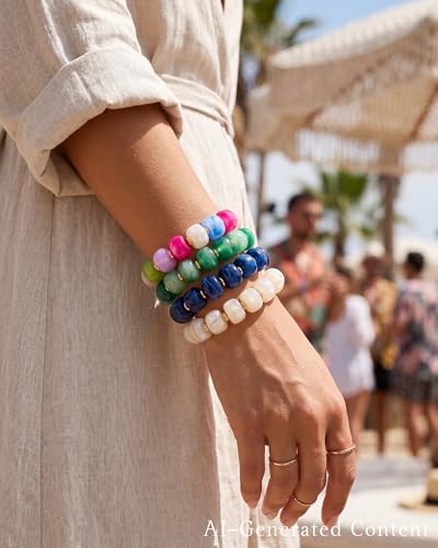 4 Pcs Chunky Beaded Bracelets for Women | Adjustable Colorful Resin Beads Bracelets Stretch Beaded Bracelet Boho Summer Beach Vacation Jewelry Gift - color: Color 1