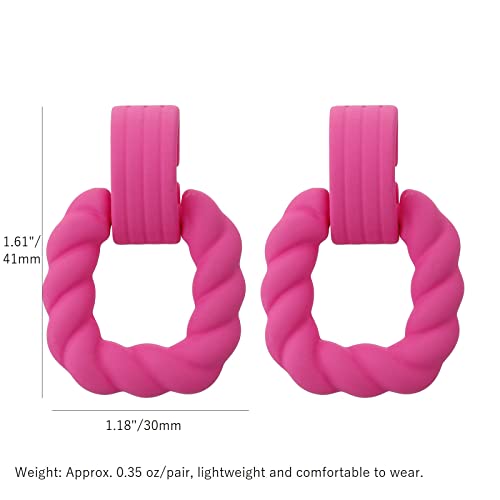 RUOFFETA Rectangle Earrings for Women, Acrylic Square Earrings Twisted Geometric Statement Jewelry - color: Hot Pink