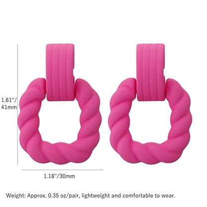 RUOFFETA Rectangle Earrings for Women, Acrylic Square Earrings Twisted Geometric Statement Jewelry - color: Hot Pink