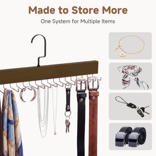 StorageWorks Tie Hanger with 20 Swivel Hooks, 2 Pack Wooden Hanger, Walunt | Sturdy Walnut Tie Wooden Hanger with 180° Swivel Hooks, Space Saver Rack for Ties, Belts, Scarves in Closet - color: Walnut