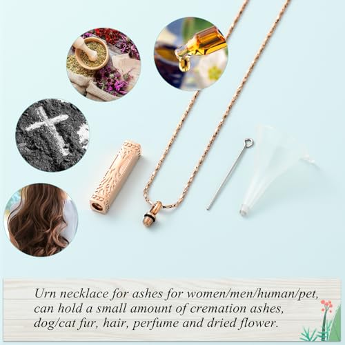 Imrsanl Tree of Life Urn Necklace for Men Women Bar Cremation Jewelry for Ashes Keepsake Ashes Necklace Pendent - color: Rose Gold