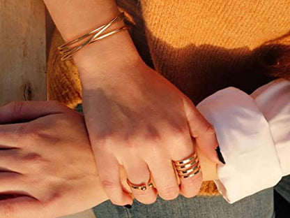 PERNNLA PEARL Dainty Gold Bar Bracelet for Women Simple Delicate Thin Cuff Bangle Hook Bracelet 18K Gold Plated Handmade Minimalist Jewelry - color: 14.Wire Bangle