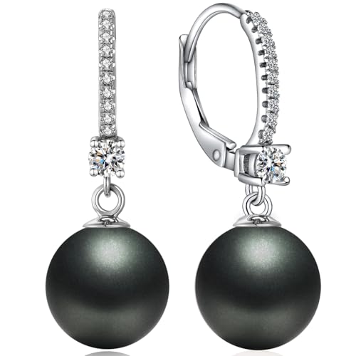 Jiamiaoi Pearl Dangle Earrings 925 Sterling Silver Pearl Earrings for Women 10mm White/Black Pearls - color: A3-Black-10mm Pearl