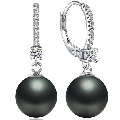 Jiamiaoi Pearl Dangle Earrings 925 Sterling Silver Pearl Earrings for Women 10mm White/Black Pearls - color: A3-Black-10mm Pearl