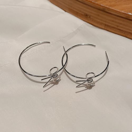 OwMell Large Hoop Earrings for Women 925 Sterling Silver Post 14K Gold Plated Big Hoops Earrings Trendy Pearl Cubic Zirconia Hoop Earrings - color: Bowknot Silver