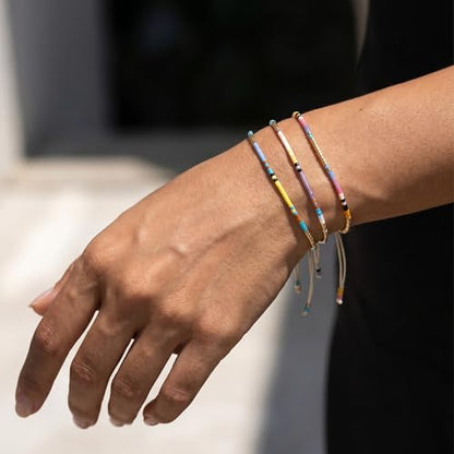 Seed Beaded String Rope Adjustable Bracelets Set for Women Men, Small Colorful Boho Rice 3Pcs Stack Handmade Thin Jewelry, Daily Beach Vacation Friendship Gift - color: Purple Blue G