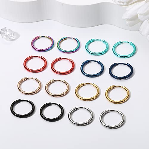 Jstyle 18G 20G Small Hoop Earrings for Men Women Huggie Hoops 8 Pairs | Hypoallergenic Surgical Stainless Steel, Multicolor Cartilage Helix Lobes Sleeper Hoop Earrings Set 8mm/10mm/12mm/14mm - style: Inner Diameter 14mm (20G)