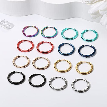 Jstyle 18G 20G Small Hoop Earrings for Men Women Huggie Hoops 8 Pairs | Hypoallergenic Surgical Stainless Steel, Multicolor Cartilage Helix Lobes Sleeper Hoop Earrings Set 8mm/10mm/12mm/14mm - style: Inner Diameter 14mm (20G)