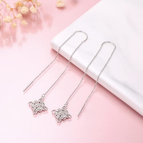 S925 Sterling Silver Celtic Knot Earrings for Women Irish Good Luck Drop Dangle Hook Earrings - style: Threader