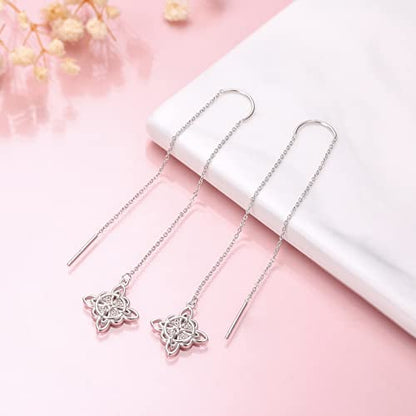 S925 Sterling Silver Celtic Knot Earrings for Women Irish Good Luck Drop Dangle Hook Earrings - style: Threader