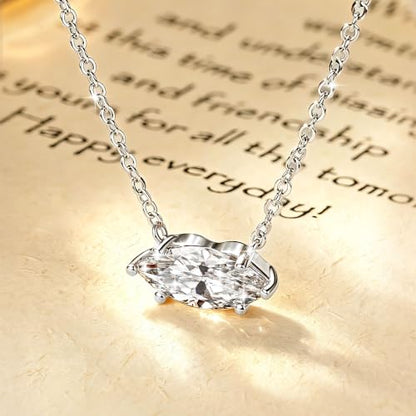 2CT Marquise Moissanite Pendant Necklace for Women | 6x12mm D Color Marquise Cut Moissanite, 14K Gold Plated Dainty Pendant Luxury for Wife Mom Birthday Gifts - color: Silver
