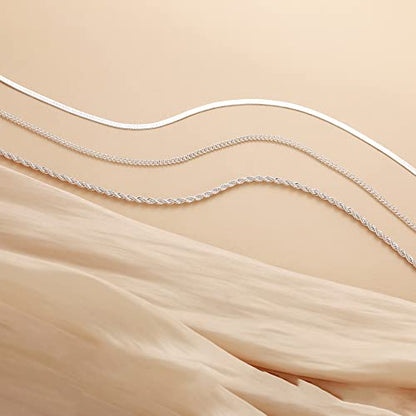 Freekiss Layered Necklace Set for Women Stackable | Herringbone Snake Cuban Rope Chain, Dainty Choker, Layered Stackable, Non Tarnish, Hypoallergenic, Adjustable 14-18.5" - color: Silver, style: 3Snake+Rope+Cuban