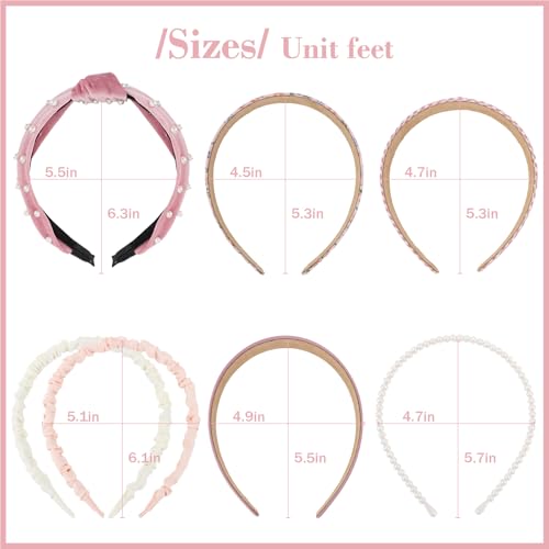 7 Pack Pink Headband for Women Girls Cute Headbands for Women Non Slip Pearl Beads Knotted Pink Head Bands Cute Accessories - color: Pink
