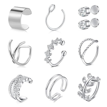 JFORYOU Stainless Steel Ear Cuff Fake Helix Cartilage Clip On Wrap Earrings Fake Lip Ring Non-Piercing Adjustable Men Women - color: Style D