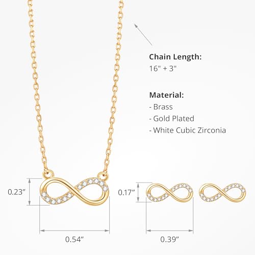 COBI Jewelry Set for Women, 18K Gold & Rhodium Plated CZ Necklace & Earrings, Clover Halo Infinity Solitaire Feather Designs, Dainty Crystal Pendant Sets, Trendy Fashion Gifts for Her - style: Infinity