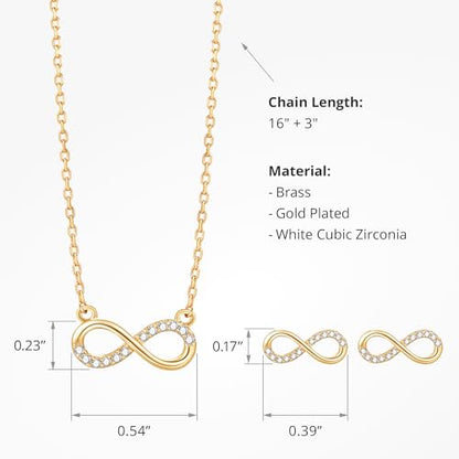 COBI Jewelry Set for Women, 18K Gold & Rhodium Plated CZ Necklace & Earrings, Clover Halo Infinity Solitaire Feather Designs, Dainty Crystal Pendant Sets, Trendy Fashion Gifts for Her - style: Infinity