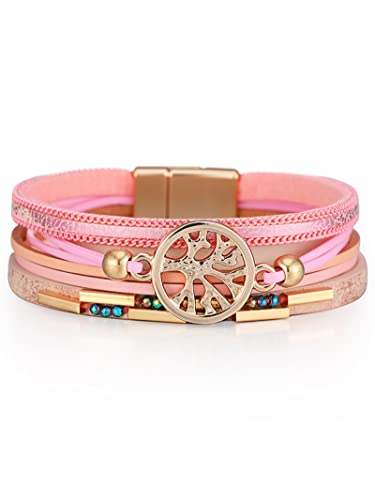 Long tiantian Boho Western Bracelets for Women Leather Wrap Bracelets Turquoise Bracelet Western Jewelry Country Concert Outfits - color: leather wrap bracelets for women（pink）