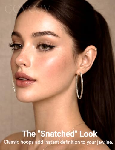 2.5MM Thin Gold Hoop Earrings for Women Hypoallergenic Sterling Silver Post Hoop Earrings Lightweight Large Big Twisted Gold Hoops Earrings 30MM/40MM/50MM/60MM - color: 50MM Sillver