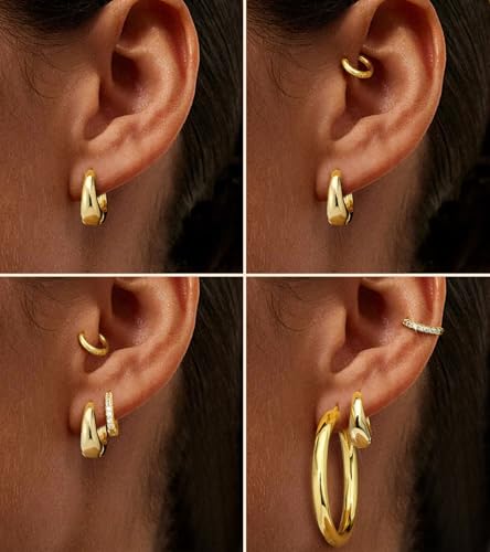 Gold Hoop Earrings for Women Chunky Hoops 14K Gold Plated Thick Hollow Tube Lightweight Earrings for Mother Birthday Gifts 20/25/30/40/50MM - color: Gold-40mm+11mm+8mm+6mm