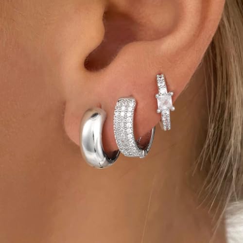 Robaice 925 Sterling Silver Hollow Hoop Earrings for Women, 30/40/50/60mm | Lightweight hollow circle hoops with a clean polished profile, hypoallergenic for everyday wear - size: Set A - 3 Pairs