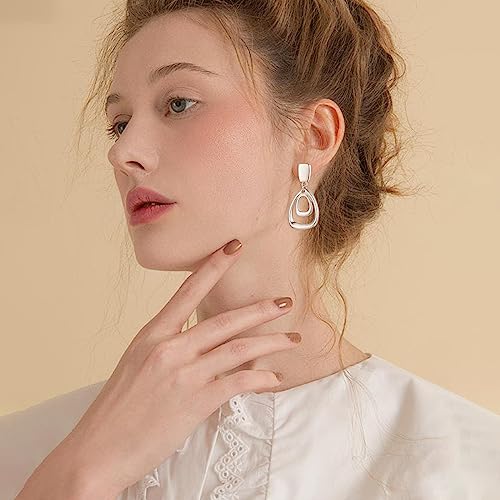 MUYAN Gold Clip On Drop Earrings for Women Non Piercing Dangle Earrings Fashion Jewelry - color: B Clip Silver