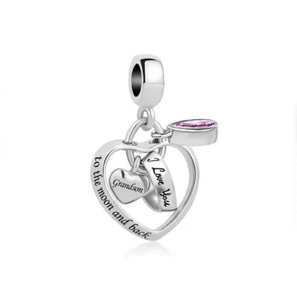 Interlocking Love Heart Dangle Charm fits Pandora Charms Bracelets with Pink Birthstone Cubic Zirconia I Love You to the Moon and Back - style: I Love You to the moon and back Grandson