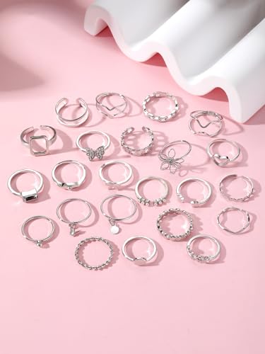 Golden Silvery Knuckle Rings Set for Women, Stackable Rings Bohemian Crystal Hollow Carved Flowers Joint Finger Rings Pack Fashion Jewelry Gifts for Birthday - color: 46 PCS