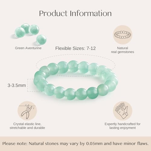 NLIEO Handmade Natural Gemstone Crystal Beaded Stretch Band Ring for Women | Handmade, 3mm Natural Stone, Size 7-12, Stretchy, Beaded Jewelry, Green Bead Rings, Trendy Jewelry Gift - style: Green Aventurine