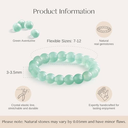 NLIEO Handmade Natural Gemstone Crystal Beaded Stretch Band Ring for Women | Handmade, 3mm Natural Stone, Size 7-12, Stretchy, Beaded Jewelry, Green Bead Rings, Trendy Jewelry Gift - style: Green Aventurine