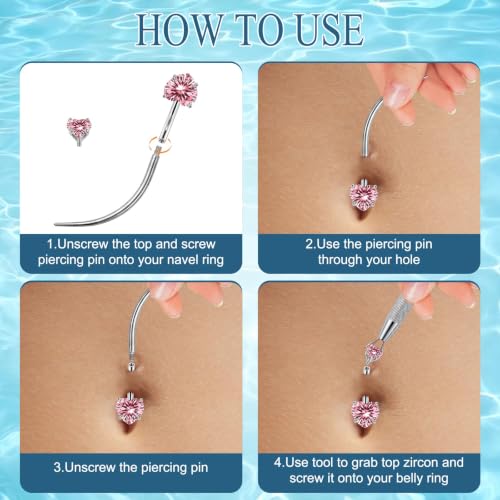 JELUTAR 316L Belly Button Rings, 6 PCS 14G Belly Rings Piercing Kit - color: Pink