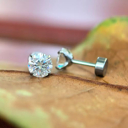 Titanium Moissanite Diamond Stud Earrings G23 Implant Grade Screw Flat Back Earring Hypoallergenic Pure Titanium Tragus Labret Cartilage Helix F136 Piercing Jewelry for Women Men - color: D Moissanite, size: 5mm(0.5ct*2)