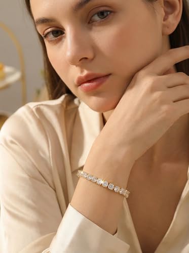 TOPGRILLZ Tennis Bracelets for Women Men, 1 Row 5 mm Cubic Zirconia Bracelet, Iced out Reverse-Set Stone, Box Clasp Anniversary Fashion Jewelry 7-8 Inches - color: Silver Clear