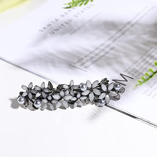 Flower Rhinestone Hair Barrettes for Women Fine Hair Glitter Sparkle Fancy Hair Clips for Women And Girls Elegant Pearl Barrettes (Light Grey) - color: Light Grey