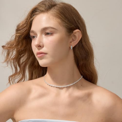 ARSIS Bubble Huggie Hoop Earrings for Women with Cubic Zirconia, Platinum/18K Gold Plated Bezel Hoop Earrings with Opal, Hypoallergenic Lightweight Jewelry, Clear/Ruby/Emerald Green/Aqua/Sapphire/Pink - color: Ocean Blue