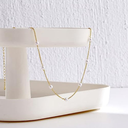 Kyerlyn Dainty Pearl Pendant Necklaces for Women 14K Gold Plated Handmade Layered Pearl Chain Necklace Delicate Layered Pearl Necklace Everyday Jewelry Gift - color: Satellite Pearl Choker-Gold