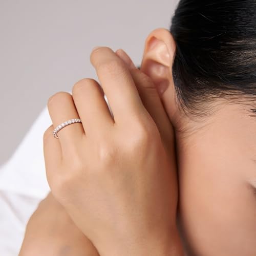 Birthstone Rings Eternity Band 925 Sterling Silver/Yellow Gold-Plated Created Gemstone Stackable Wedding Band 2.7mm Thin Half Eternity Rings for Women Size 6 to 10 - color: 04-CZ-Apr.