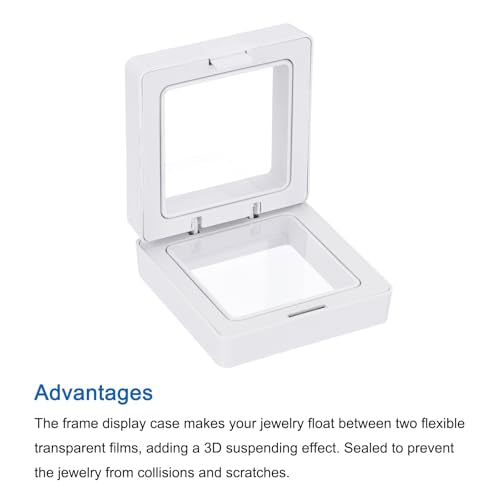 MECCANIXITY Floating Frame Display Holder Stand 3D Jewelry Display Box 1.97 x 1.97 x 0.79 Inch White for Ring Necklace Bracelet Earring Pack of 2 - color: White, size: 1.97 x 1.97 x 0.79 inch