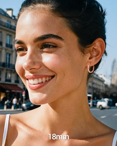 PROSTEEL Huggie Hoop Earrings For Women with 925 Sterling Silver Post | 8/10/12/14/16/18/20mm,14K Gold Plated/Black/Rose Gold/Silver Brass Lightweight Cubic Zirconia Cartilage Piercing Earring - color: 1. Rose Gold, size: 18mm