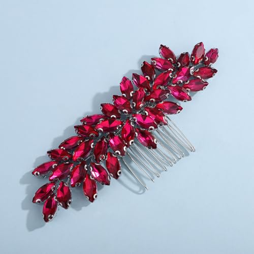 Teyglen Dainty Simple Full Rhinestones Bride Wedding Hair Comb Luxurious Hair Accessories Shiny Rhinestones Bridal Side Hair Combs for Women Bride (Plum purple) - color: Plum purple