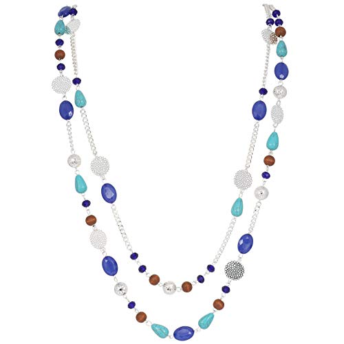 Bocar Long Necklaces for Women Trendy, Boho Layered Crystal Beaded Collar Necklaces for Women, Fashion Statement Necklaces Jewelry - color: Diva Blue