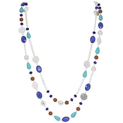 Bocar Long Necklaces for Women Trendy, Boho Layered Crystal Beaded Collar Necklaces for Women, Fashion Statement Necklaces Jewelry - color: Diva Blue