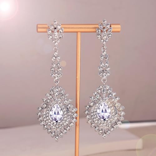 Crystal Teardrop Dangle Earrings - S925 Sterling Silver Posts Rhinestone Drop Earrings for Women Wedding Bridal Brides Bridesmaids Party Prom Pageant Fashion Costume Jewelry - style: clear teardrop dangle earring silver
