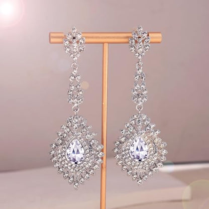 Crystal Teardrop Dangle Earrings - S925 Sterling Silver Posts Rhinestone Drop Earrings for Women Wedding Bridal Brides Bridesmaids Party Prom Pageant Fashion Costume Jewelry - style: clear teardrop dangle earring silver