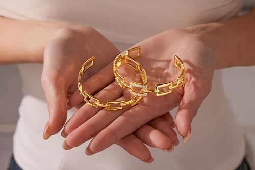 Gelbesty Infinity Love Knot Dainty Gold Bangle Bracelets for Women, 14K Gold Plated Adjustable 925 Silver Bracelet, Trendy Jewelry Gifts for Valentine's Day - color: Gold_Square&CZ